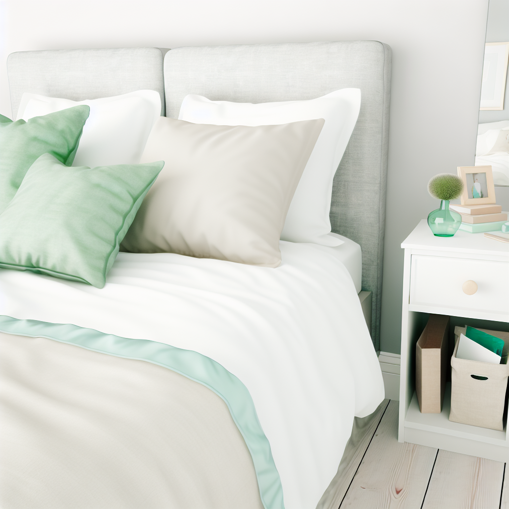 Tidy bedroom with made bed and organized space